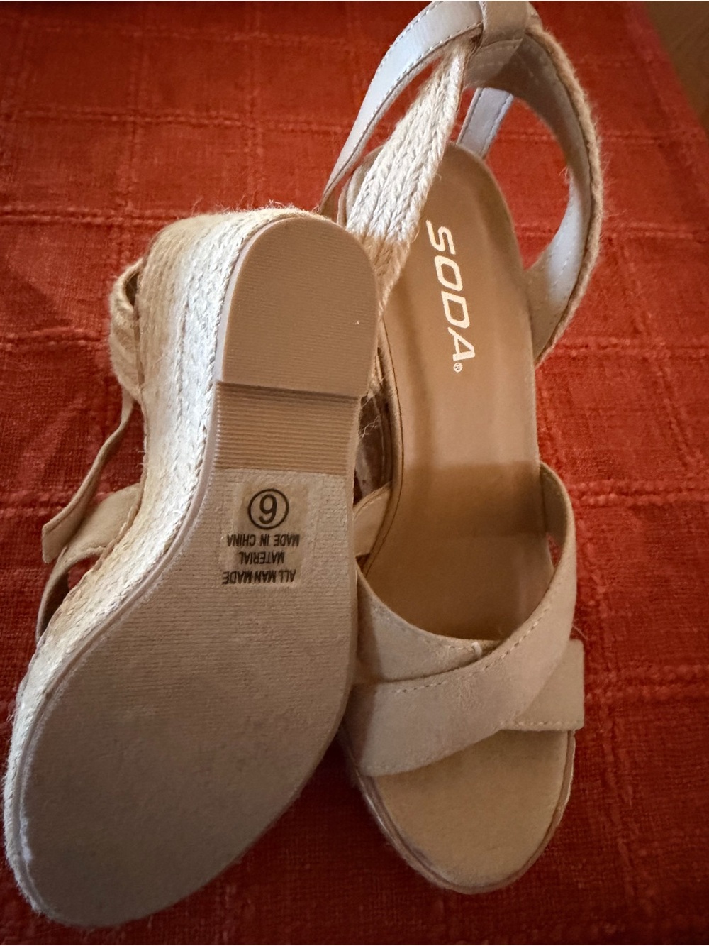 SODA Women's Tan Beige Espadrille Wedge Sandals